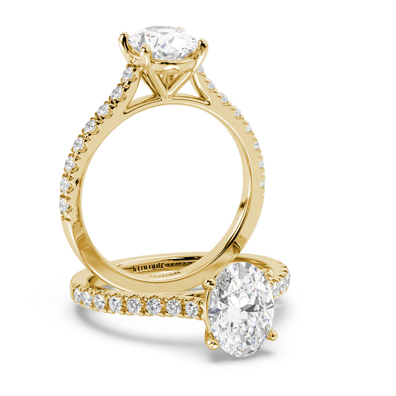 Montura Para Anillo de Compromiso Pavé "Royal Oval" en Oro Amarillo de 14K