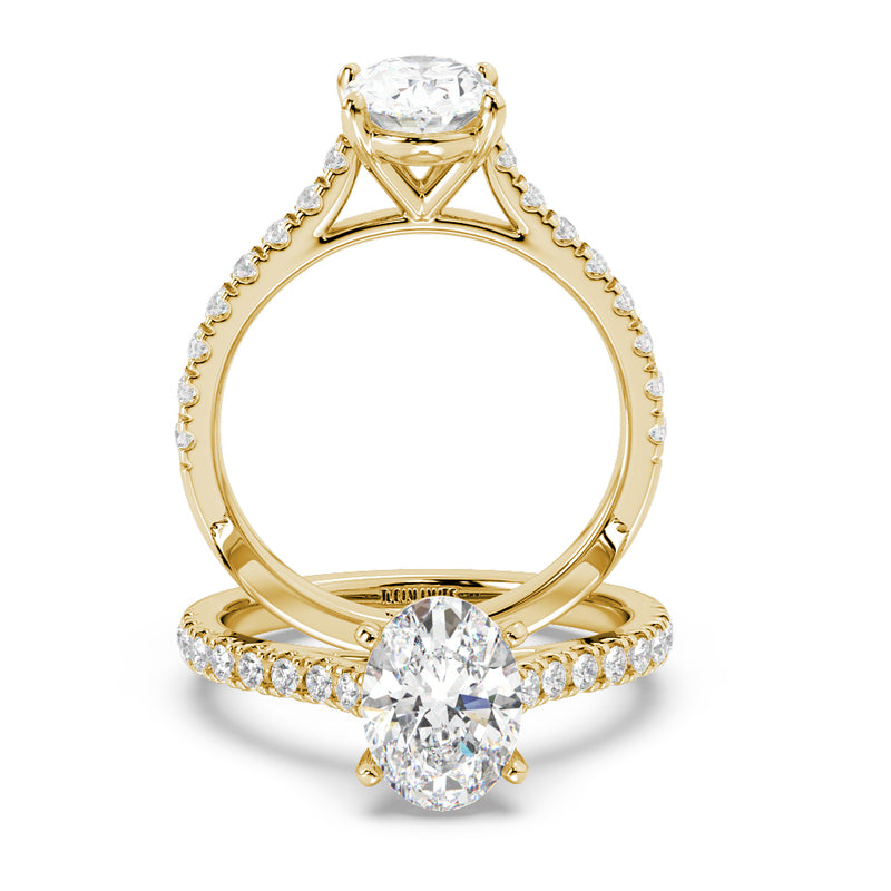 Montura Para Anillo de Compromiso Pavé "Royal Oval" en Oro Amarillo de 14K