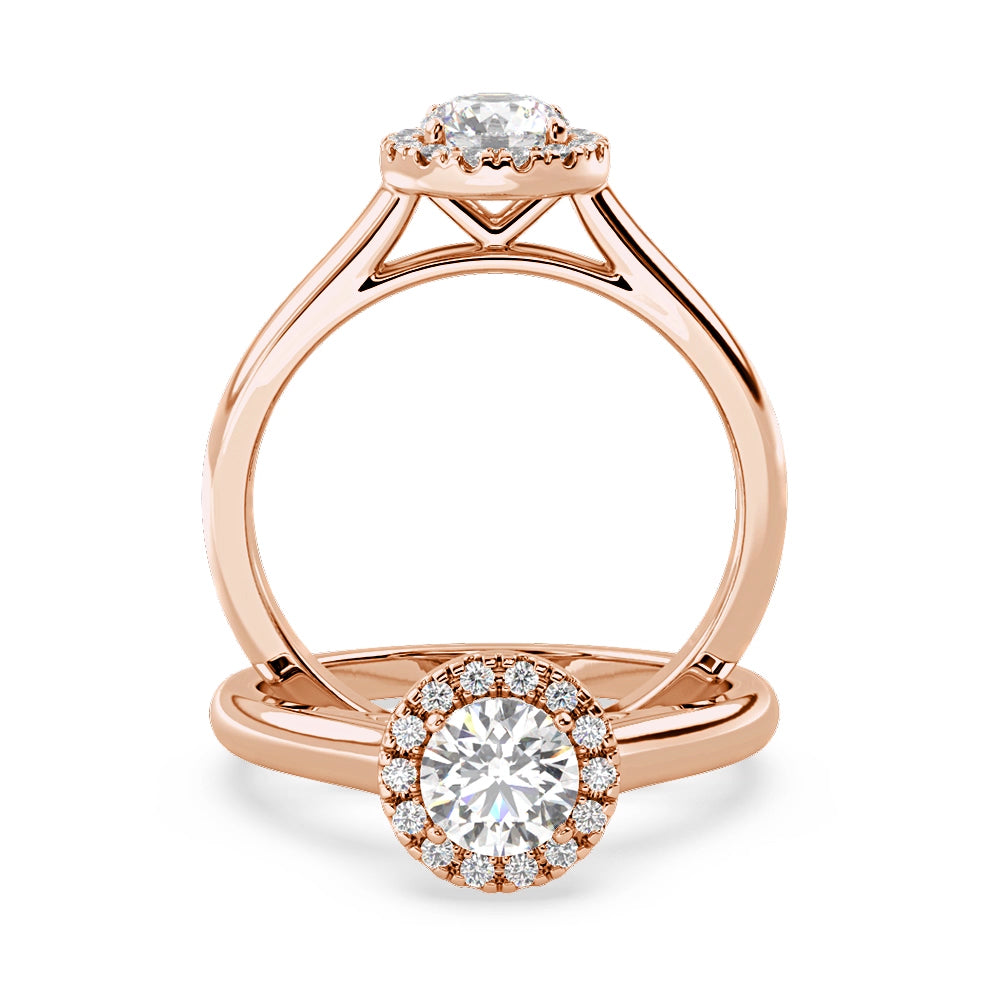 Anillo de Compromiso Halo "Flare" con Diamante de Laboratorio Corte Redondo de 0.50qt (D/E-VVS2/VVS1) en Oro de 14K