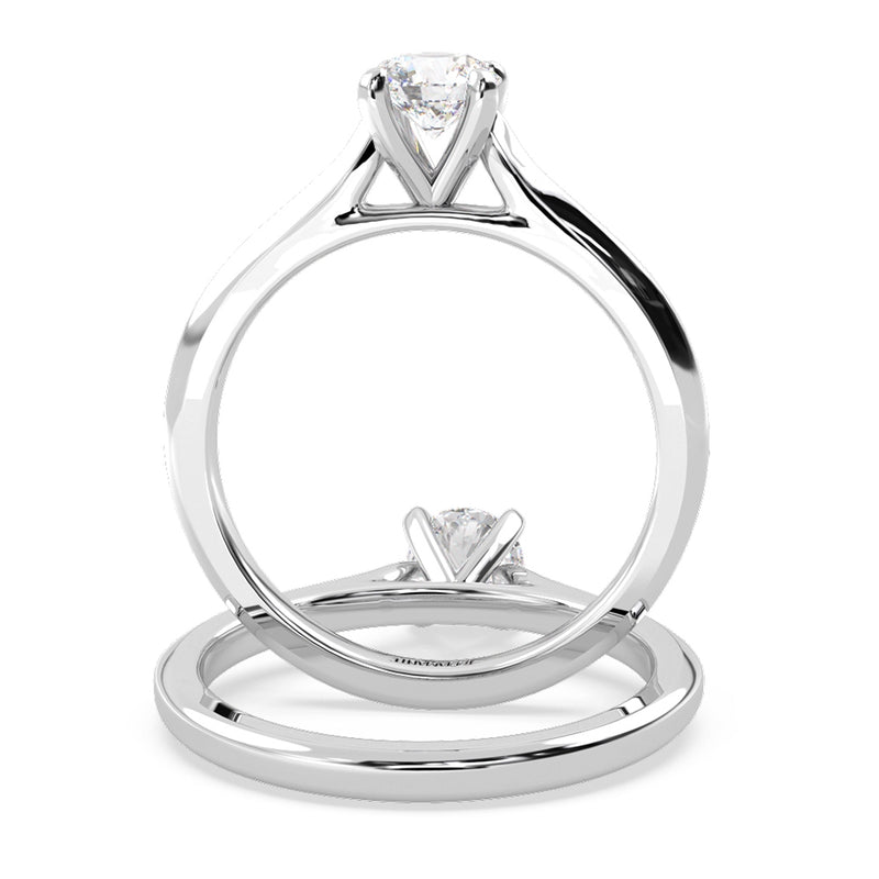 Anillo de Compromiso Solitario "Cartier" con Diamante de Laboratorio Corte Redondo de 0.30qt (F/VVS2) en Oro de 14K