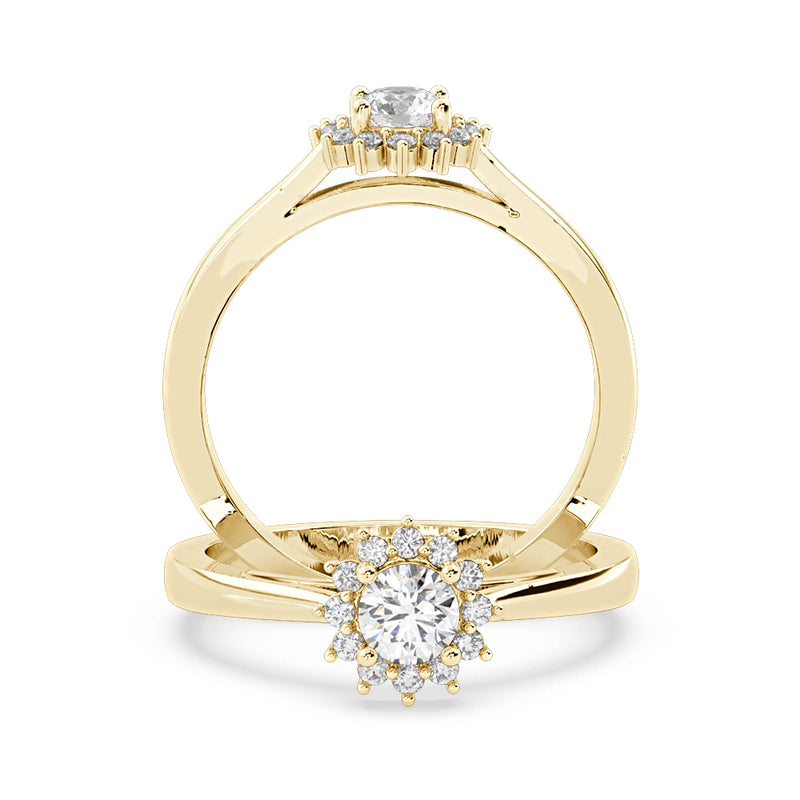 Anillo de Compromiso Halo "Belle" con Diamante de Laboratorio Corte Redondo de 0.25qt (F/VVS2) en Oro de 14K