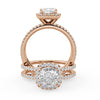 Montura Para Anillo de Compromiso Halo y Pavé "Shimmer" en Oro Rosa de 18K