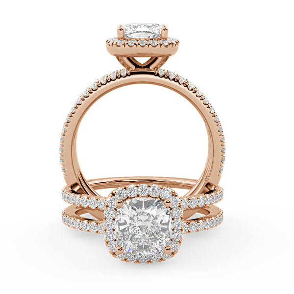 Montura Para Anillo de Compromiso Halo y Pavé "Shimmer" en Oro Rosa de 18K