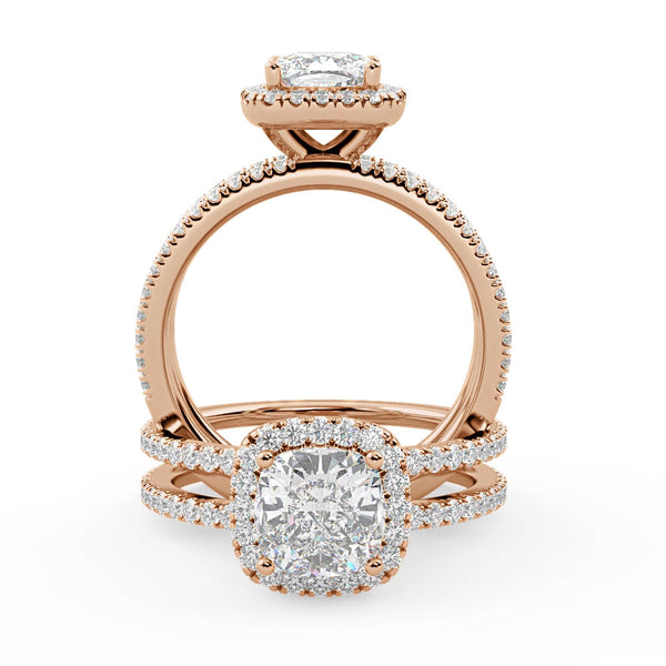 Montura Para Anillo de Compromiso Halo y Pavé "Shimmer" en Oro Rosa de 18K