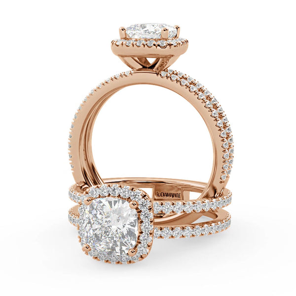 Montura Para Anillo de Compromiso Halo y Pavé "Shimmer" en Oro Rosa de 14K