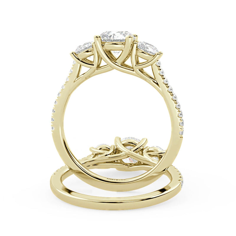 Montura Para Anillo de Compromiso Tres Piedras "Trinity" en Oro Amarillo de 14K