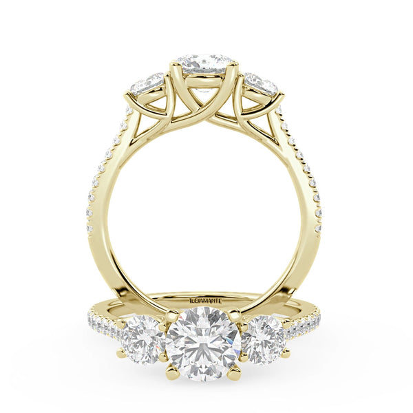 Montura Para Anillo de Compromiso Tres Piedras "Trinity" en Oro Amarillo de 18k