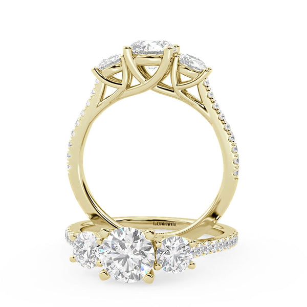 Montura Para Anillo de Compromiso Tres Piedras "Trinity" en Oro Amarillo de 18k