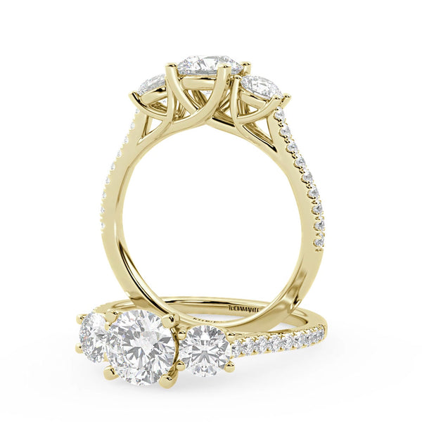 Montura Para Anillo de Compromiso Tres Piedras "Trinity" en Oro Amarillo de 18k