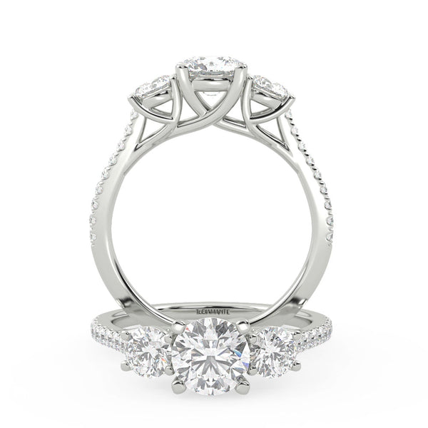 Montura Para Anillo de Compromiso Tres Piedras "Trinity" en Oro Blanco de 18k