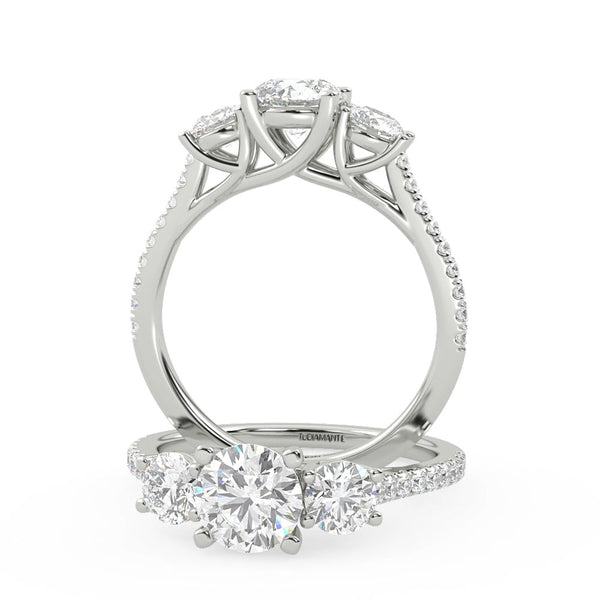 Montura Para Anillo de Compromiso Tres Piedras "Trinity" en Oro Blanco de 18k