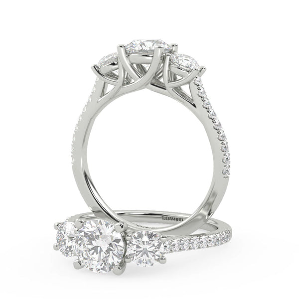 Montura Para Anillo de Compromiso Tres Piedras "Trinity" en Oro Blanco de 18k