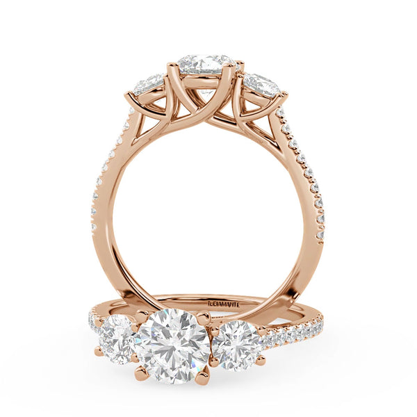Montura Para Anillo de Compromiso Tres Piedras "Trinity" en Oro Rosa de 14K