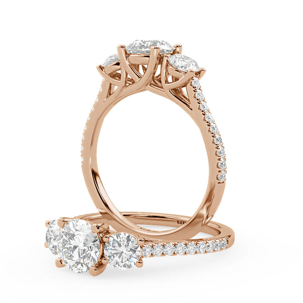 Montura Para Anillo de Compromiso Tres Piedras "Trinity" en Oro Rosa de 14K