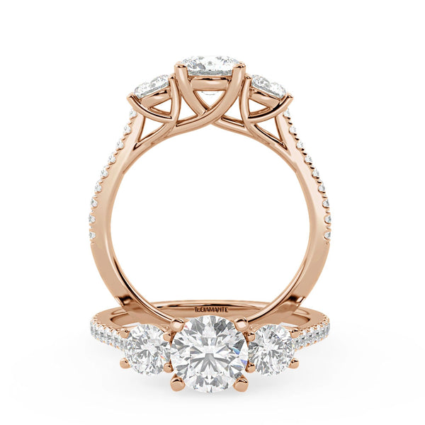 Montura Para Anillo de Compromiso Tres Piedras "Trinity" en Oro Rosa de 18k