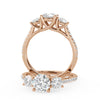 Montura Para Anillo de Compromiso Tres Piedras "Trinity" en Oro Rosa de 18k