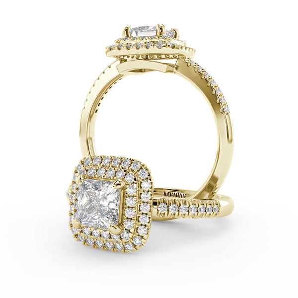 Montura Para Anillo de Compromiso Halo y Pavé "Andromeda" en Oro Amarillo de 14K