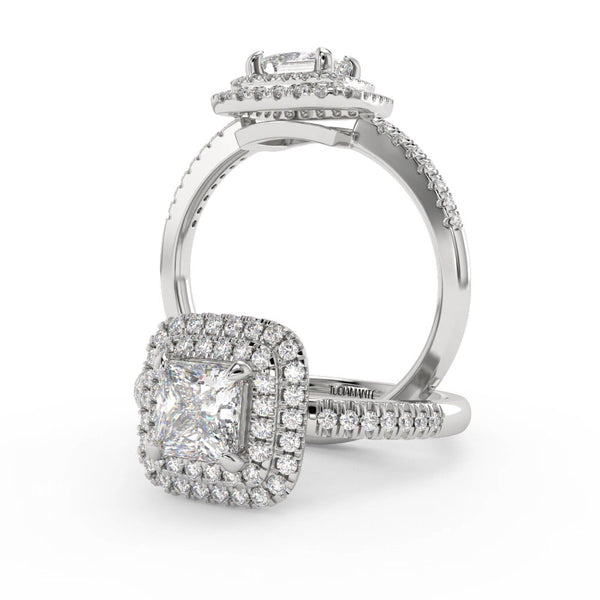 Montura Para Anillo de Compromiso Halo y Pavé "Andromeda" en Oro Blanco de 18K