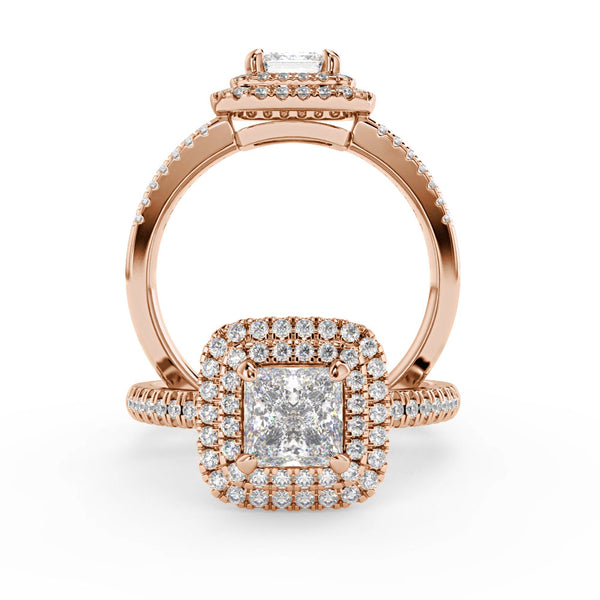 Montura Para Anillo de Compromiso Halo y Pavé "Andromeda" en Oro Rosa de 14K