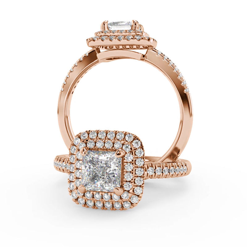 Montura Para Anillo de Compromiso Halo y Pavé "Andromeda" en Oro Rosa de 18K