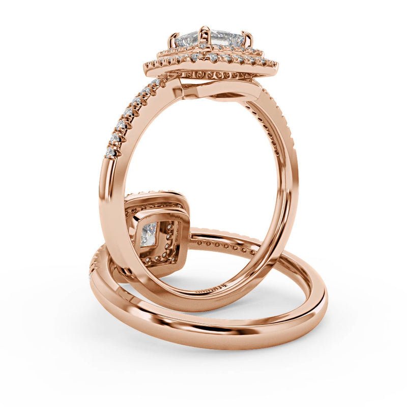 Montura Para Anillo de Compromiso Halo y Pavé "Andromeda" en Oro Rosa de 18K