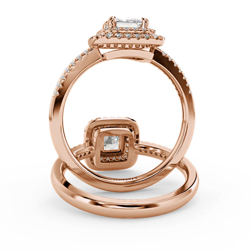 Montura Para Anillo de Compromiso Halo y Pavé "Andromeda" en Oro Rosa de 18K