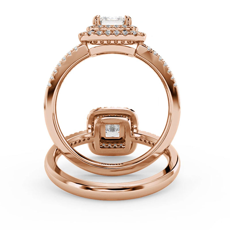 Montura Para Anillo de Compromiso Halo y Pavé "Andromeda" en Oro Rosa de 18K