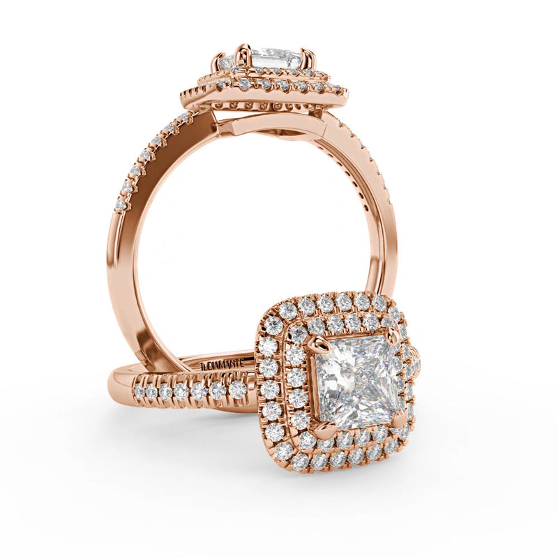 Montura Para Anillo de Compromiso Halo y Pavé "Andromeda" en Oro Rosa de 18K