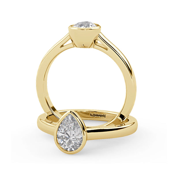 Montura Para Anillo de Compromiso Bisel "Lua" en Oro Amarillo de 14k