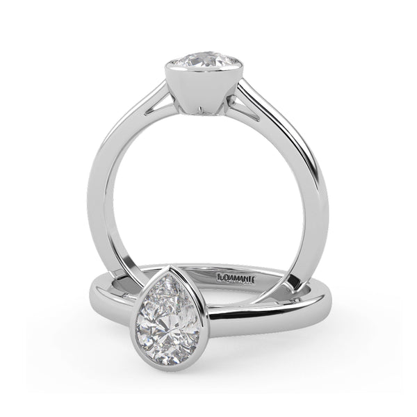 Montura Para Anillo de Compromiso Bisel "Lua" en Oro Blanco de 18k