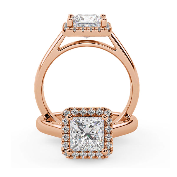 Montura Para Anillo de Compromiso Halo "Aura" en Oro Rosa de 18K