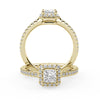 Montura Para Anillo de Compromiso Halo y Pavé "Princess" en Oro Amarillo de 14K