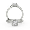 Montura Para Anillo de Compromiso Halo y Pavé "Princess" en Oro Blanco de 14K