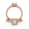Montura Para Anillo de Compromiso Halo y Pavé "Princess" en Oro Rosa de 14K