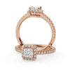 Montura Para Anillo de Compromiso Halo y Pavé "Princess" en Oro Rosa de 14K