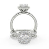 Montura Para Anillo de Compromiso Halo y Pavé "Shimmer" en Oro Blanco de 14K