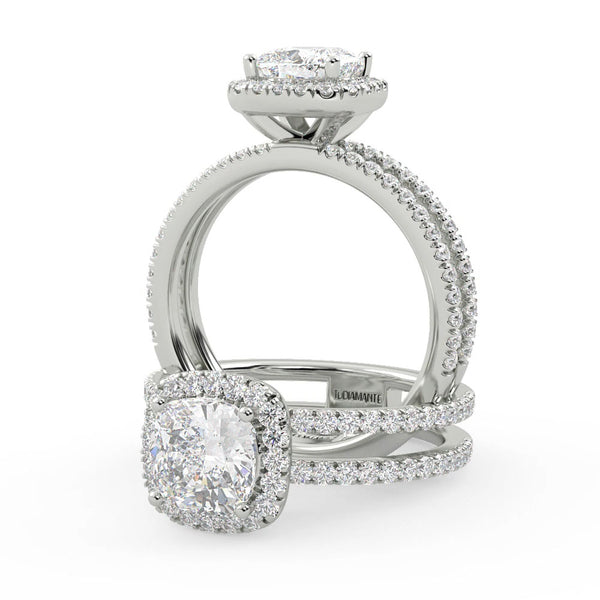 Montura Para Anillo de Compromiso Halo y Pavé "Shimmer" en Oro Blanco de 18K