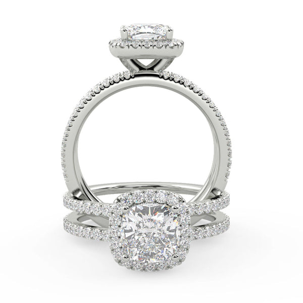Montura Para Anillo de Compromiso Halo y Pavé "Shimmer" en Oro Blanco de 18K