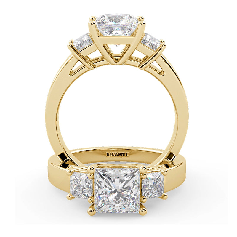 Montura Para Anillo de Compromiso Tres Piedras "Olympia" en Oro Amarillo de 14K