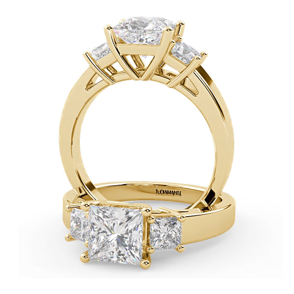 Montura Para Anillo de Compromiso Tres Piedras "Olympia" en Oro Amarillo de 18K