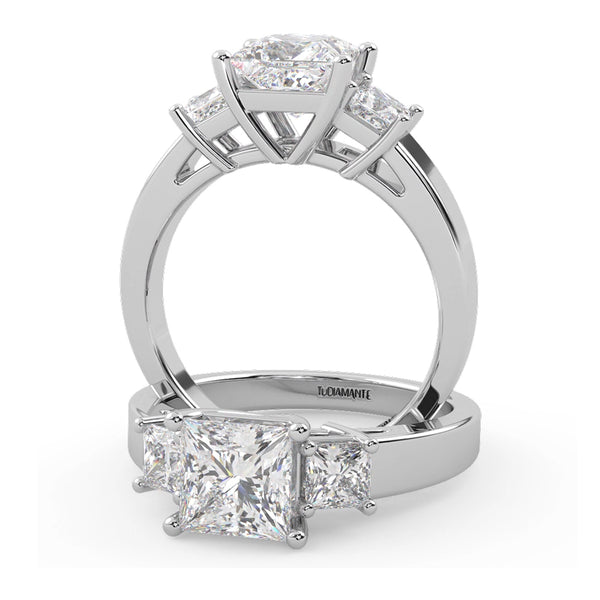 Montura Para Anillo de Compromiso Tres Piedras "Olympia" en Oro Blanco de 14K