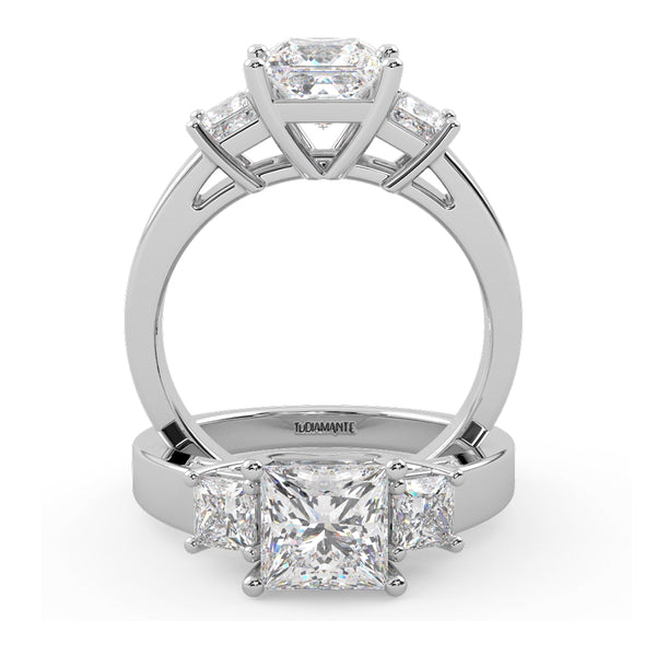 Montura Para Anillo de Compromiso Tres Piedras "Olympia" en Oro Blanco de 18K