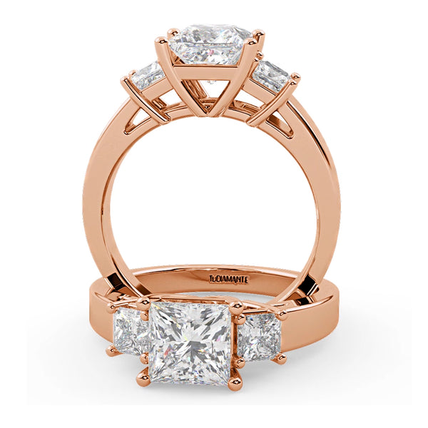 Montura Para Anillo de Compromiso Tres Piedras "Olympia" en Oro Rosa de 14K