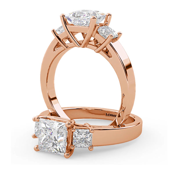 Montura Para Anillo de Compromiso Tres Piedras "Olympia" en Oro Rosa de 14K