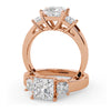 Montura Para Anillo de Compromiso Tres Piedras "Olympia" en Oro Rosa de 18K