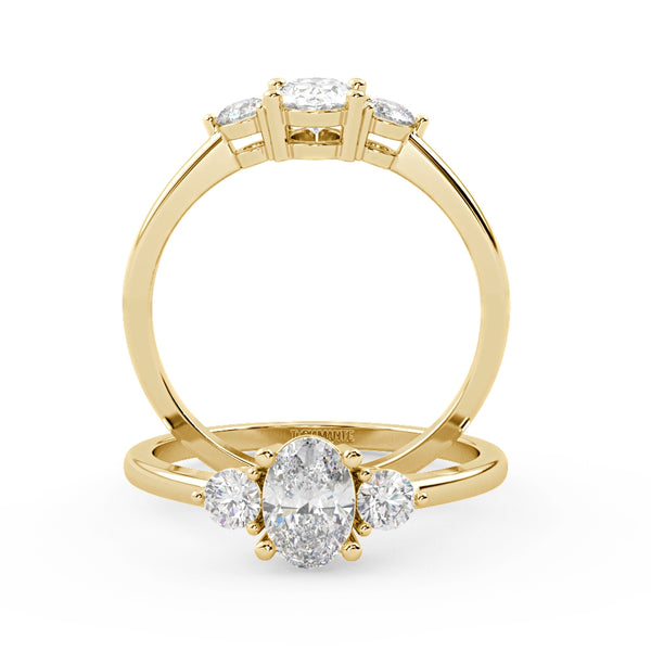 Montura Para Anillo de Compromiso Tres Piedras "Cosmos" en Oro Amarillo de 18K.
