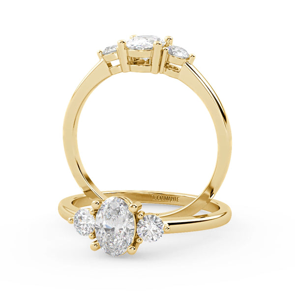 Montura Para Anillo de Compromiso Tres Piedras "Cosmos" en Oro Amarillo de 18K.
