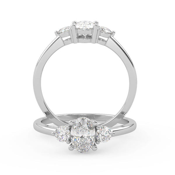 Montura Para Anillo de Compromiso Tres Piedras "Cosmos" en Oro Blanco de 14K