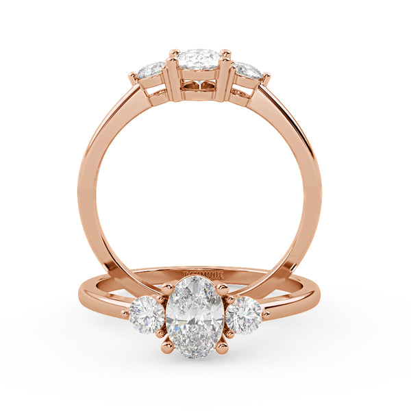 Montura Para Anillo de Compromiso Tres Piedras "Cosmos" en Oro Rosa de 18K.