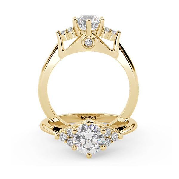 Montura Para Anillo de Compromiso Pavé Cluster "Vera" en Oro Amarillo de 14K